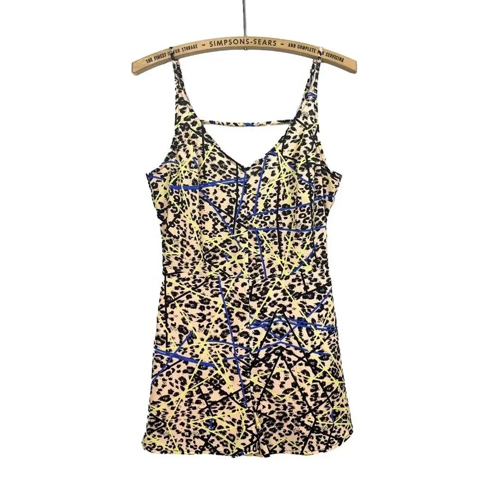 Lush Womens Small Leopard Print Abstract Romper Cocktail Party Vacation Beach